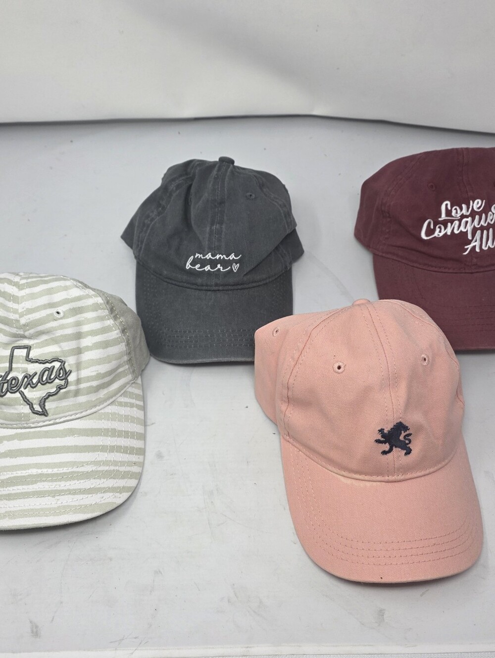 Lot of 4 Women’s Adjustable Baseball Caps Hats Texas Mama Bear Love Conquers All